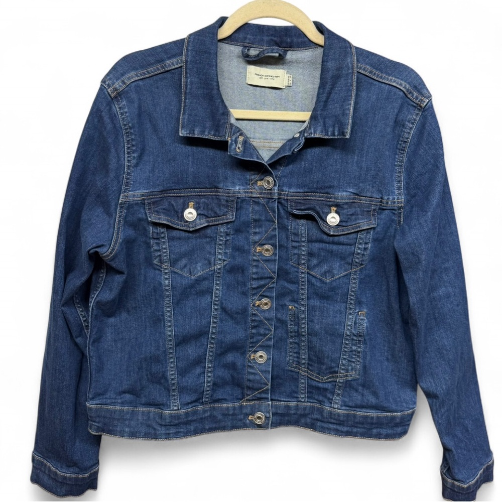 French Connection Denim Jacket Medium Blue Wash Jean Jacket US Size 10 - Picture 4 of 5